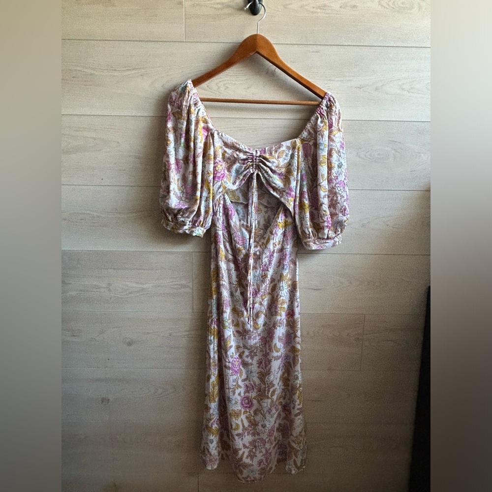 Topshop Floral print puff-sleeve midi dress, Size 2